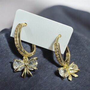 Sparkling Gold Plated Crystal Bow Flower Earrings